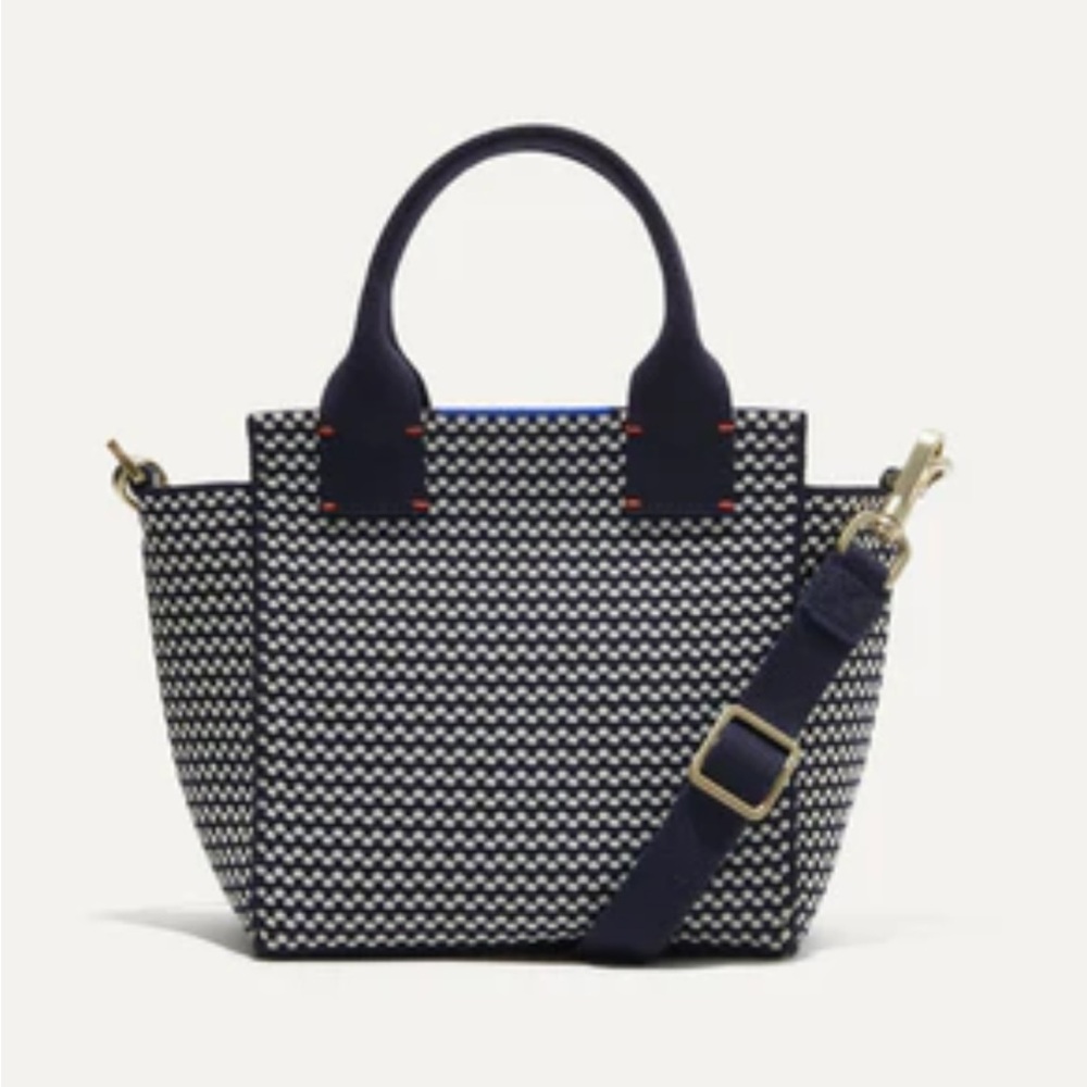 Rothy’s Mini Handbag Crossbody in Navy Blue and White Check (Maritime Weave)